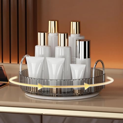 YCIA&DONE 360 Rotating Makeup Organizer and Storage for Vanity Countertop 1 Tier, High Capacity Cosmetic Skincare Perfume Organizers for Dresser Bathroom Fridge Lazy Susan (Smoky Gray) - color: Smoky Gray, size: 9"