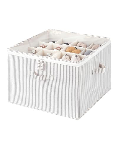 StorageWorks Shoe Organizer for Closet, Fits up to 16 Pairs, Shoe Cubby Storage Containers with Adjustable Dividers and Clear Cover, Khaki and Beige Stripes - color: Gray and White Stripes, size: Medium