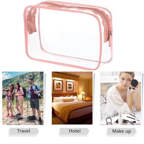 6 Packs Clear Cosmetics Bags for Women Men Waterproof Toiletry Bags PVC Makeup Bags Organizer Case with Zipper for Travel Bathroom (6 Pink Colors) - color: 6 Pink Colors