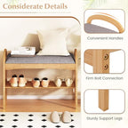 Giantex Shoe Rack Bench, Bamboo 2-Tier Entryway Bench with Padded Cushion, Shoe Storage Bench for Hallway, Closet, Foyer, Living Room, Bedroom, Mudroom - size: 12.5"D x 27.5"W x 20"H（Without Flip-Top Storage）