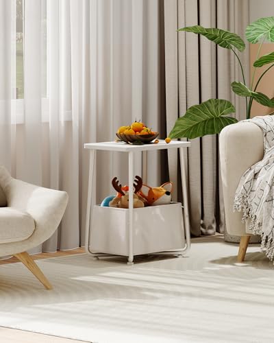 CHOEZON Nursery Side Table, Small End Table for Small Spaces, Nightstand with Fabric Basket, for Nursery, Living Room, Bedroom, White TBZ13WB - color: White