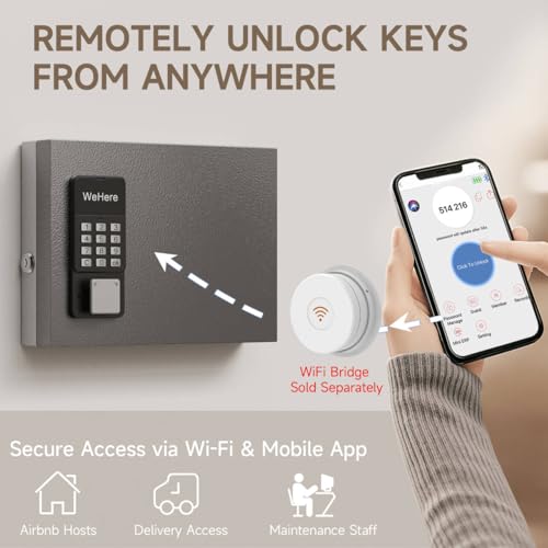 WeHere 16-Key Key Lock Box Wall Mount – Smart Key Cabinet with App, Keypad, Bluetooth & WiFi Unlock (Sold Separately), Key Organizer for Home, Access Log Tracking Key Management for Small Office - size: 16 keys(smart)