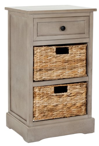 SAFAVIEH Home Collection Carrie Vintage Grey / Natural Wicker 3-Drawer Storage Nightstand Side Table (Fully Assembled) - color: Vintage Grey