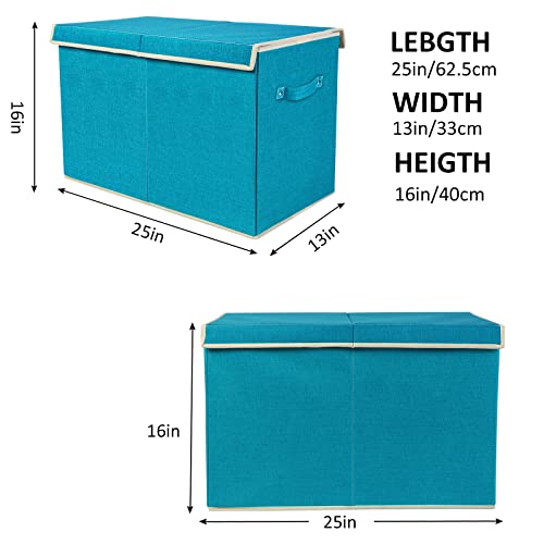 popoly Large Toy Box Chest Storage with Flip-Top Lid, Collapsible Toy Bin Storage Organizer for Boys, Kids, Girls, Toys, Playroom Organizers, 25"x13" x16"(Linen Teal) - color: Large Teal