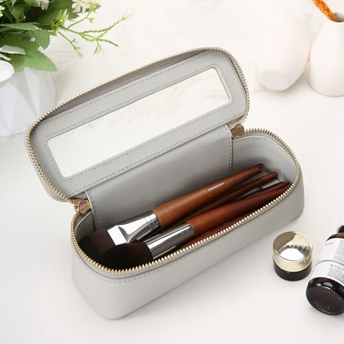 Aveniee Clear Makeup Brush Bag, Slim Brush Holder Cosmetic Case, Small Travel Toiletry Bag for Women, Thin Make up Bags with Zippers, Cute Travel Essentials Srorage Bag.Grey - color: Grey, style: Slim Elegance