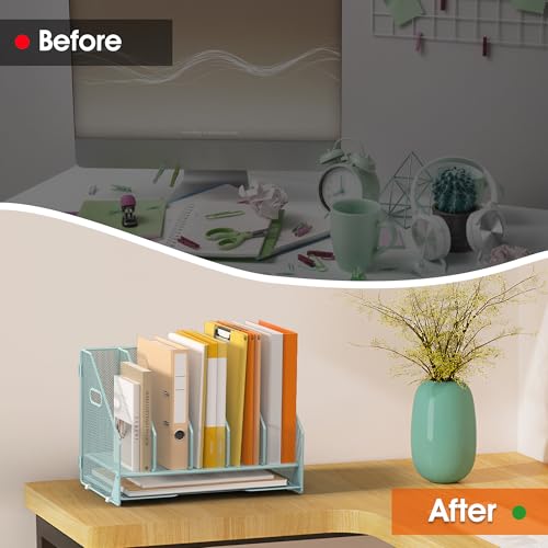 Desk File Folder Holder Organizer-5 Vertical Compartments Racks and Paper Letter Tray,Mesh Magazine File Holder Sorter,Desktop Accessories & Workspace Organizers for Home,Office,School-Blue - color: 5 Compartments-blue