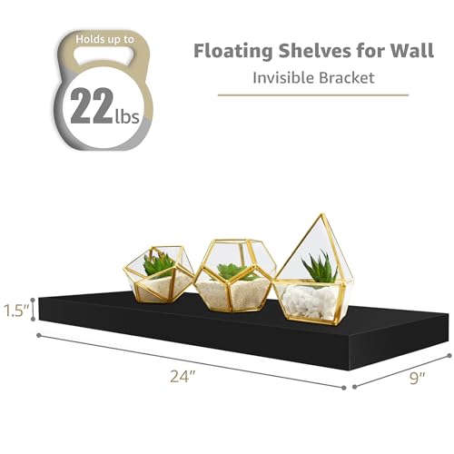 Sorbus Floating Shelves for Wall - 24" Bathroom Shelves, Wall Decor for Bedroom, Kitchen, Living Room, Home Decor & Book Storage - Mounted Floating Shelf with Invisible Brackets (Black, 2 Pack) - color: Black, size: 2 Pack