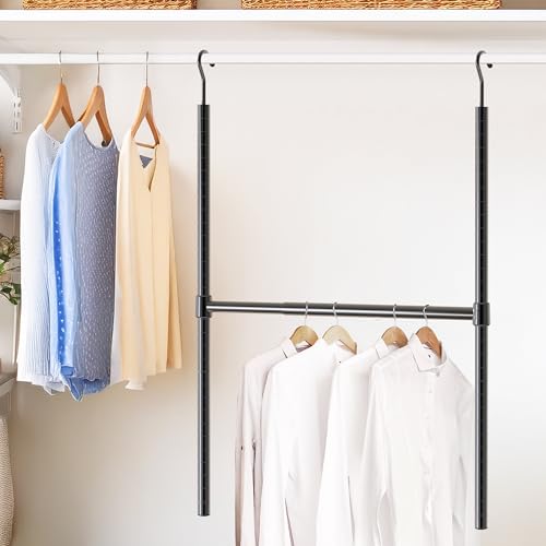Simple Houseware Adjustable Closet Hanging Rod, Black - color: Black, size: 1 Pack