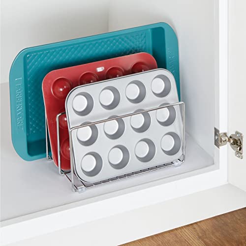 mDesign Baking Tray Rack — Wire Rack for Sorting Trays, Pans and other Cookware Items — Free-Standing Pan Stand for the Kitchen — Chrome - color: Chrome, size: 10.2 x 8.5 x 5.6