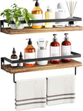 AMADA HOMEFURNISHING Bathroom Shelves with Towel Bar, Floating Shelves, Wall Shelves for Bathroom/Living Room/Kitchen/Bedroom, Rustic Brown, Set of 2 - AMFS01BN - color: Rustic Brown