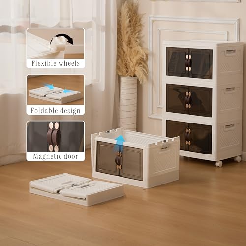 4 Tier Stackable Storage Bins with Lids, Total 106QT (4×26.5QT) Foldable Closet Organizer with Wheels, Collapsible Plastic Storage Boxes for Clothes, Toys, Kitchen, Office, and Dorm Room - size: 4-Tier 26QT