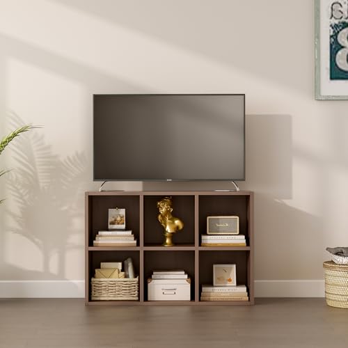 OSCHF 6-Cube Storage Shelf Bookcase - Wooden 3-Tier Floor Standing Open Bookshelf for Home and Office, Cuby Orgainzer, Walnut - color: Walnut, size: 6-Cube