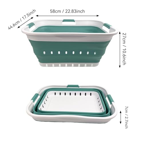 SAMMART 42L (11 gallon) Collapsible Plastic Laundry Basket - Foldable Pop Up Storage Container/Organizer - Space Saving Hamper/Basket (1, White/Celadon Green) - color: White/Celadon Green