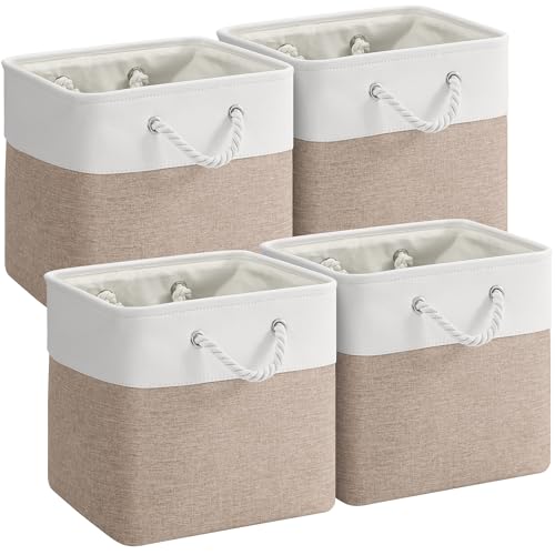 12 x 12 Inch Cube Storage Bins, 4 Pack Fabric Storage Basket with Handles, Foldable Boxes Organizer for Shelf Baskets for Home, Clothes (White/Khaki) - color: WhiteKhaki, size: 12inX12inX12in-4P