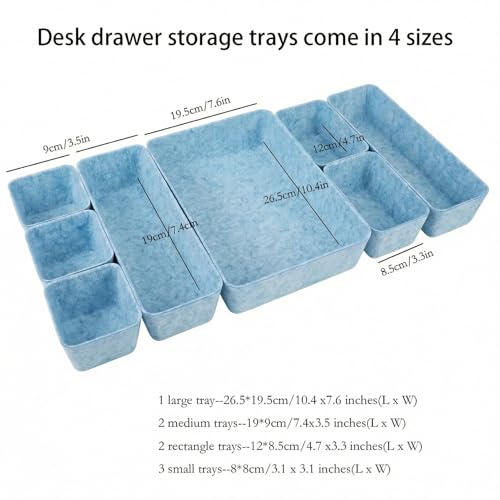 Desk Drawer Organizer Bins, 8pcs Felt Shallow Bathroom Storage Trays, Office Accessories & Workspace Organizers Jewelry & Makeup Boxes Containers(Blue) - color: Blue