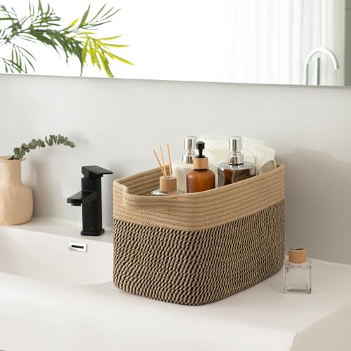 OIAHOMY 3 Pack Storage Basket for Organizing, 13''X9.85''X8.7'' Storage Bins,Woven Basket Basket with Handles, Toy Storage Basket Bin,Stylish Room Decor Basket, Brown & Black - color: Brown & Black, size: 13''×9.9''×8.7''