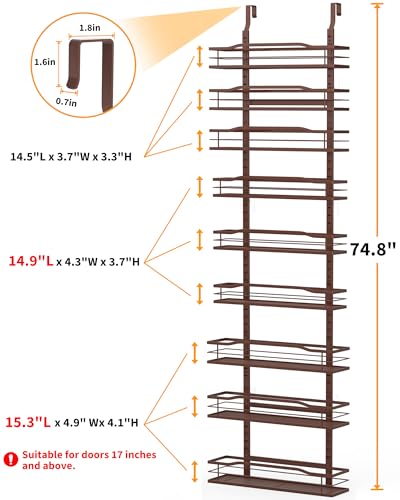 Moforoco Bronze 9-Tier Over The Door Pantry Organizer, Pantry Organization And Storage, Metal Hanging Spice Rack Shelves Door, Home & Kitchen Essentials, Laundry Room Bathroom Organization - color: Bronze, size: 9-Tier Standard