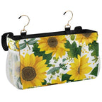 Cute Yellow Sunflowers and Dragonflies Bedside Caddy for Dorm Bed Bedside Hanging Caddy Bag Iron Frame Storage Organizer Pocket for Bunk Home College Hospital Beds 2 Hooks