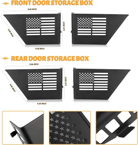 MAIKER 4PCS Metal Front Rear Door Storage Box Compatible with 2007-2018 Jeep Wrangler JK 4 Door, Replaces OEM Door Nets, Expands Interior Storage Space - size: JK/JKU Front ＆ Rear