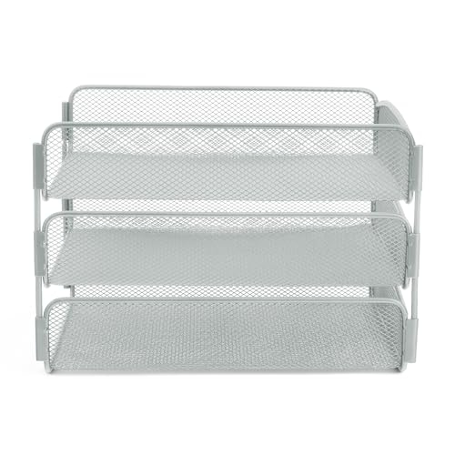 Safco Onyx Desktop Organizer, 3-Tier Paper Tray, Durable Steel Mesh Construction,Silver - color: Silver