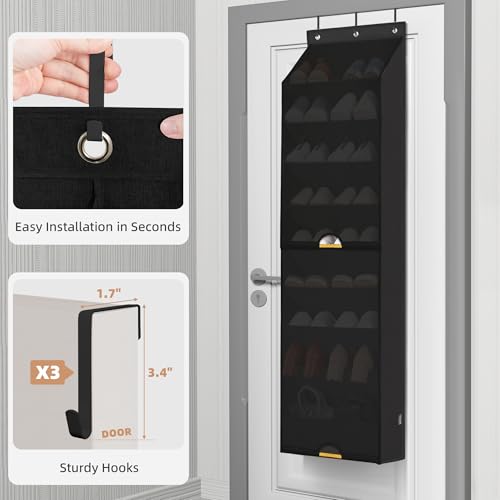 STORAGE MANIAC Over the Door Shoe Organizer with Curtain Dustproof Heavy-Duty Large Deep Pocket Hanging Shoe Organizer for Closet Dorm & Narrow Door Storage Shoe Holder Shoe Rack, 9-Shelf Black 1 Pack - color: Black, size: 9-Shelf