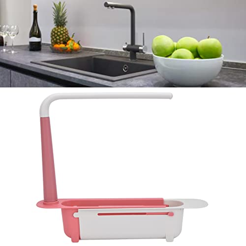 Telescopic Sink Storage Rack, Telescopic 2in1 Sink Expandable Storage Drain Basket Towel Rack Under Sink Organizers Telescopic Sponge Soap Holder for Kitchen Sink (Red) - color: Red