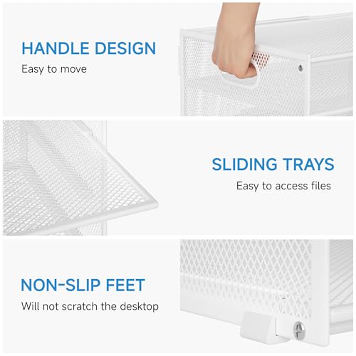 Lavatino 3-Tier Letter Tray Desk Organizer, Mesh Metal Paper File Tray Organizer for Desk, Office Supplies & Home Organization, Fits A4 Paper, Mail, Magazines & Office Accessories (White with Handle) - color: 4-tier With Handle - White