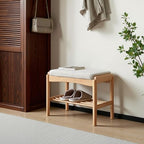 Solid Wood Shoe Bench Assembled, Shoe Rack Bench with Cushion for Entryway, Living Room, Bedroom, Hallway, 11.8" x 17.7" x 16.5", Natural - color: Natural + Light Gray, size: 17.7"