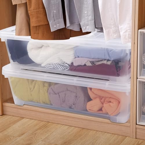 40 Quart Clear Plastic Underbed Storage Container, Wheeled Latching Storage Box for Shoes, Bags, Clothes, Set of 3 - size: 40 Quart
