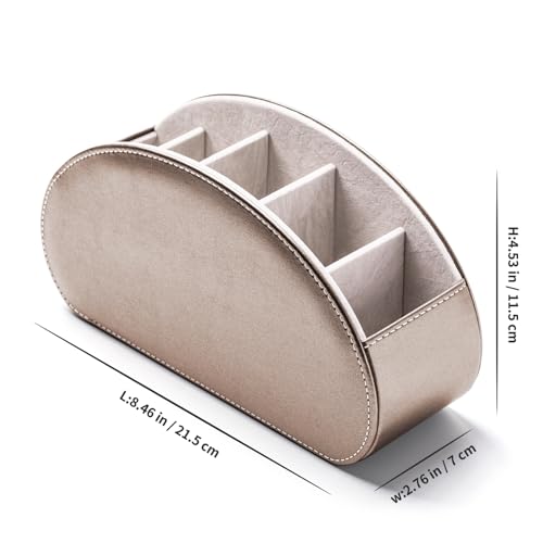 Remote Control Holders Organizer Box with 5 Compartment PU Leather Multi-functional Office Desk Storage Caddy Store Tv Remote for Media Player,Brush,Pencil,Glassees&Office Supplies (Champagne silver) - color: Champagne silver, size: S