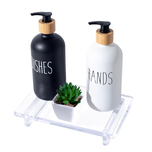 Acrylic soap Dish Tray for Bathroom Counter and Kitchen - Waterproof Countertop Organizer for Soap Dish, Vanity, Plants, Candles (1, Large-9 x 5.9 x 1.5 inch) - size: Large-9 x 5.9 x 1.5 inch
