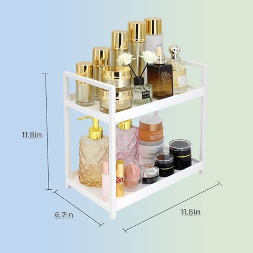 2-Tier Countertop Organizer for Bathroom – Cosmetic Organizer Rack and Storage Shelf for Bedrooms, Offices, Kitchen Counters, and Under Sinks (White) - color: 2-tier-white-pp01