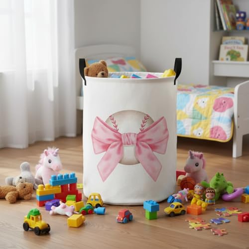 Baby Laundry Basket Baby Nursery Hamper Kids Laundry Basket Toy Storage Bin for Boys Room Decor Gift Baskets for Bedroom Bathroom(Bowknot Baseball) - color: Bowknot Baseball
