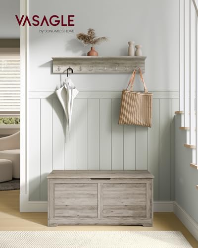 VASAGLE Storage Chest, Storage Bench with 2 Safety Hinges, Farmhouse Style, 15.7 x 39.4 x 18.3 Inches, for Entryway, Bedroom, Living Room, Heather Greige ULSB061K02 - color: Heather Greige, size: 39.4''W