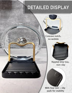 Anti-Rust Metal Spoon Rest with Lid Holder, Heat-Resistant Pot Lid Rest, Multifunctional Spatula Holder While Cooking for Stovetop and Kitchen Counter – Black Gold - color: GOLDBLACK