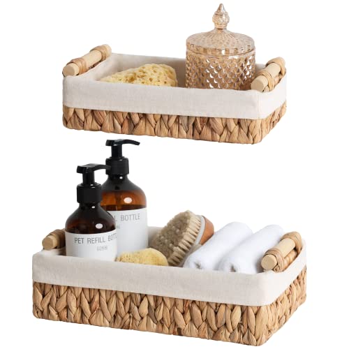 StorageWorks Small Baskets for Organizing, Wicker Bathroom Basket for Toilet Tank Top with Liner, Natural Water Hyacinth, Set of 2 - color: Natural (Water Hyacinth), size: 12"L x 7¾"W x 3¼"H + 10¼"L x 6"W x 2¼"H