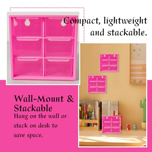 Small Drawer Organizer for Desk, 4.7" x 4.7" x 3.8" Small Desktop Organizer with 6 Drawers, Plastic Storage Box for Office, Classroom, Craft and Home Organization - color: Rose Red