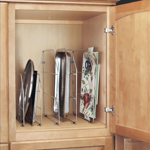 Rev-A-Shelf 12" Baking Sheet Shelf Organizer for Wall and Base Kitchen Cabinets, Divider Pan Rack Storage Wires for Cupboards, Chrome, 597-12CR-2-1 - size: 2 Pack, 12 inches