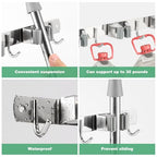 5 Pack Broom Holder Wall Mount 3 Racks 4 Hooks Stainless Steel Broom Mop Holder Anti Slip Storage Rack Strong Load Bearing Waterproof Broom and Mop Organizer Wall Hanging for Bathroom Kitchen Garage