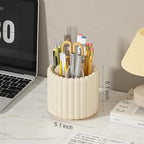 Anyoifax 360° Rotating Pen Holder 7 Slots Desk Organizer Removable Pencil Cup Plastic Art Supplies and Accessories Desktop Storage Box Caddy for Office, School, Home (Beige) - style: Stripe Beige
