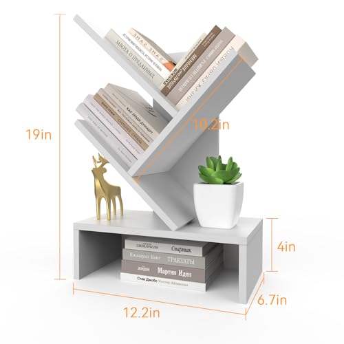 Godferyxin Small Bookcase with Drawer – Compact Book Holder for Small Spaces, White Small Book Shelf for Office, CDs, and Decorative Items, Fits Bedroom Desk Bookshelf Tree - color: 4-tier-white