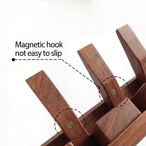 Mid Century Modern Walnut Foldable Entryway Wall Coat Hanger Hook with Shelf,Heavy Duty Wooden Piano Hidden Towel Hooks for Bathroom,Wall Rack for Purse&Key&Mail,Home Decor (Walnut, 9 Hooks) - color: Walnut, size: 9 Hooks
