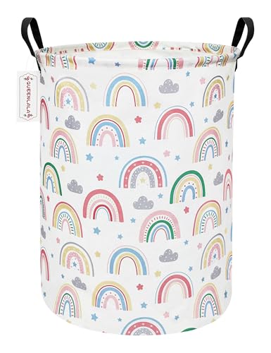 QUEENLALA Large Storage Basket,Laundry Hamper/Bathroom/Home Decor/Collapsible Round Storage Bin,Boys and Girls Hamper/Boxes/Clothing（Round-Rainbow） - color: Round-Rainbow