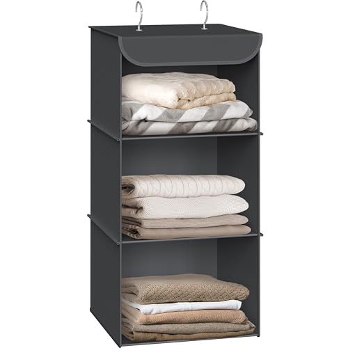 Simple Houseware 3-Shelf Hanging Closet Organizer, Fabric Storage Shelves with 57L Capacity, Dark Gray - color: Dark Grey