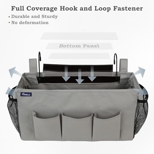 Surblue Bedside Organizer with Hook Caddy Hanging Storage Bag with Adjustable Straps and Water Bottle Holder for Home, College Dorm, Hospital Bed, Grey, 2PCS - color: 2Pcs Grey