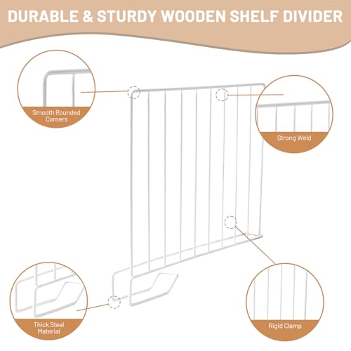 8-Pack 9“ Tall Metal Shelf Dividers for Closet Organization, Wardrobe, Bookshelf, Cabinet, Cupboard - Closet Shelf Dividers - Easy to Install - No Tool - White PE Coating Steel - size: 8-PACK, style: Metal Height 9inch
