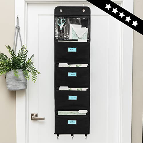 Wall File Organizer For Over the Door Hanger Document Rack with 5 File Pockets | Multipurpose Sorter for Papers & Magazines | Heavy-Duty Wall File Folders for Office Classroom & Home Organization