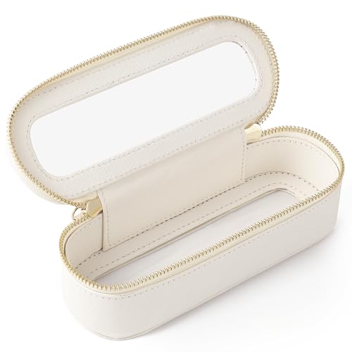 Aveniee Slim Clear Makeup Brush Bag, Small Cosmetic Brush Holder, Mini Toiletry Bag Travel Case for Women, Thin Make up Bags with Dual Zipper, Cute Travel Essentials Bag Organize - White - color: Off-White, style: Graceful Slim