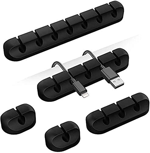 Cord Holder Cable Organizer Clips – Self Adhesive Cord Organizer for Desk, Car, Nightstands, Office, Black Silicone Cord Keeper Cable Clips Wire Holders for Phone Charger Cords (7-5-3-1-1 Slots) - color: Black