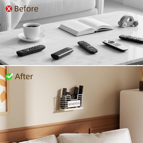 Remote Control Holder, 5-Slot TV Remote Holder Wall Mount, Universal Remote Caddy Large Size Design for Wall Table Living Room Bedroom, Easy Installation, White - color: White-5 Slot